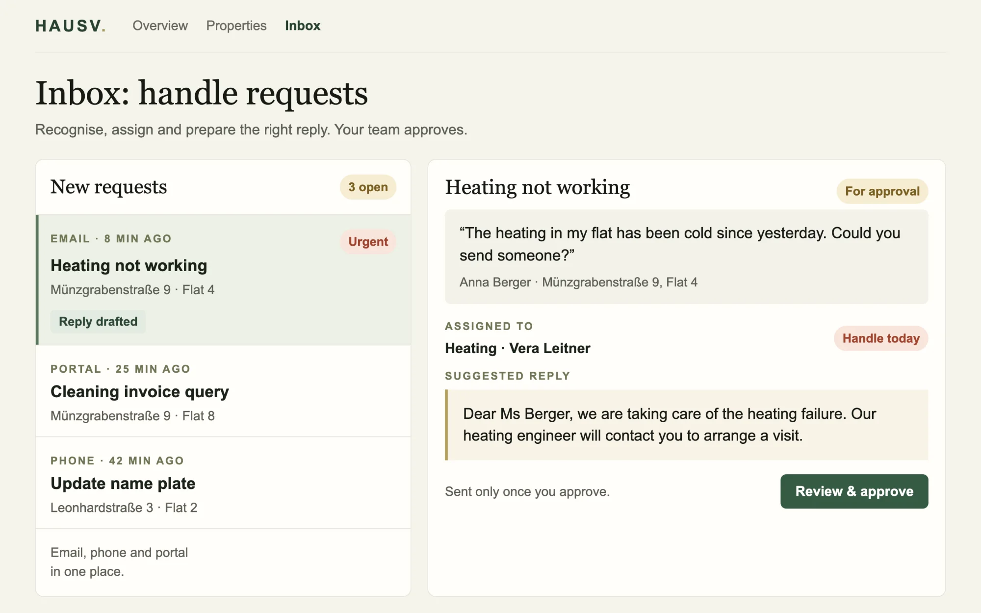 Screen view: property management, from inbox to case
