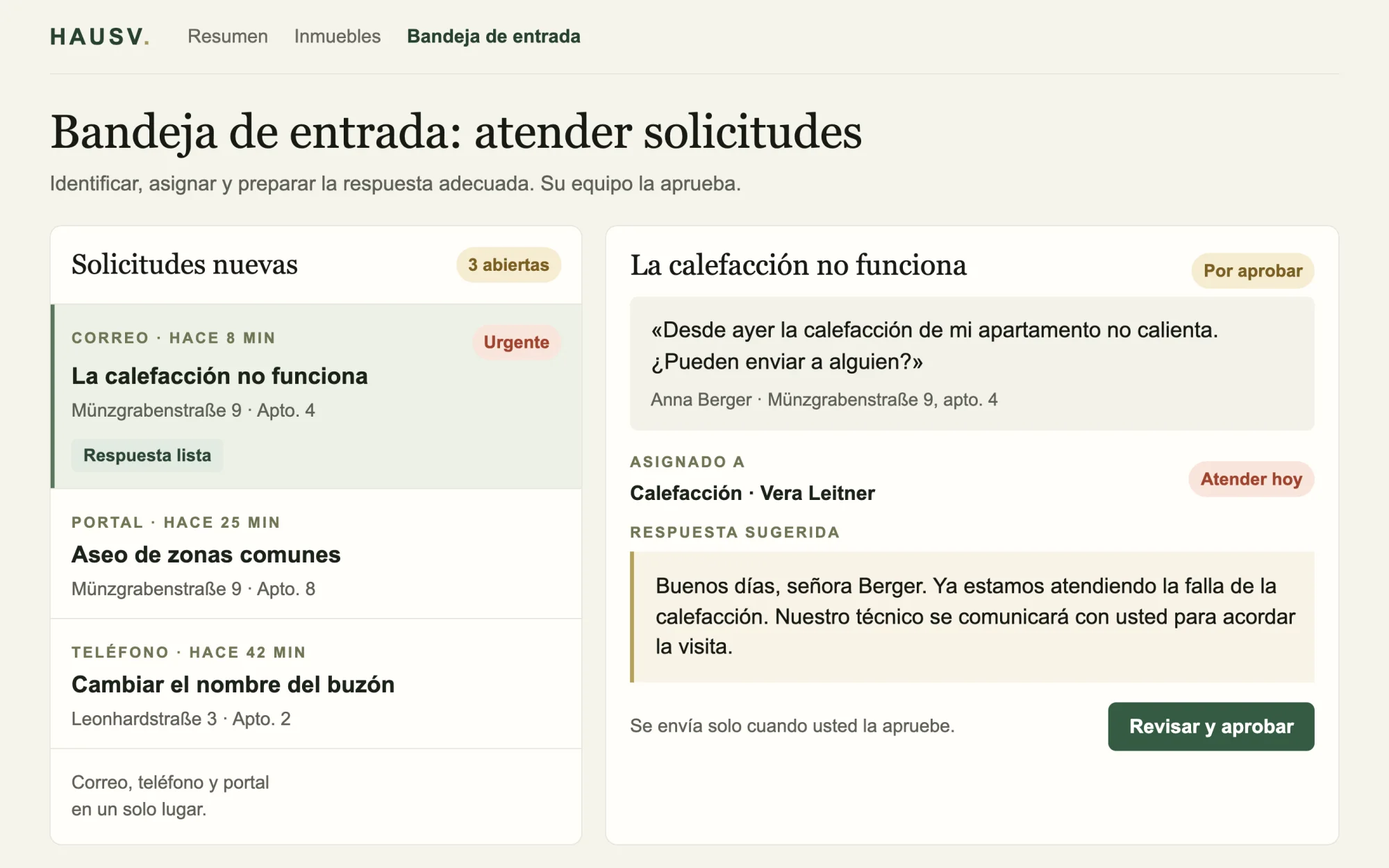 Vista de pantalla: administración de inmuebles, del buzón al caso