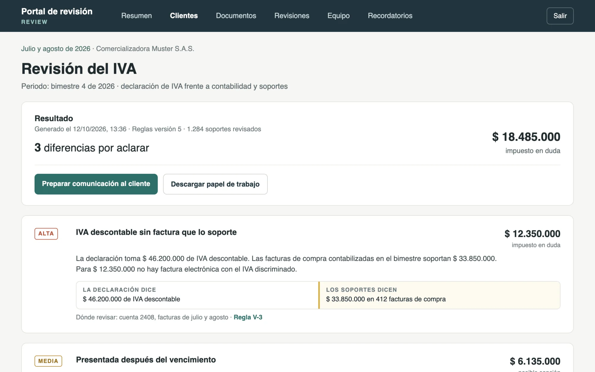 Vista de pantalla: auditoría, plataforma para la revisión financiera