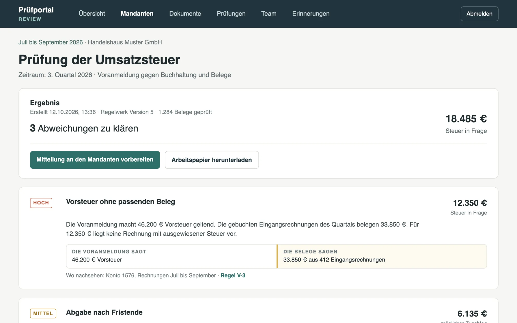 Bildschirmansicht: Wirtschaftsprüfung, Plattform für das Finanz-Review